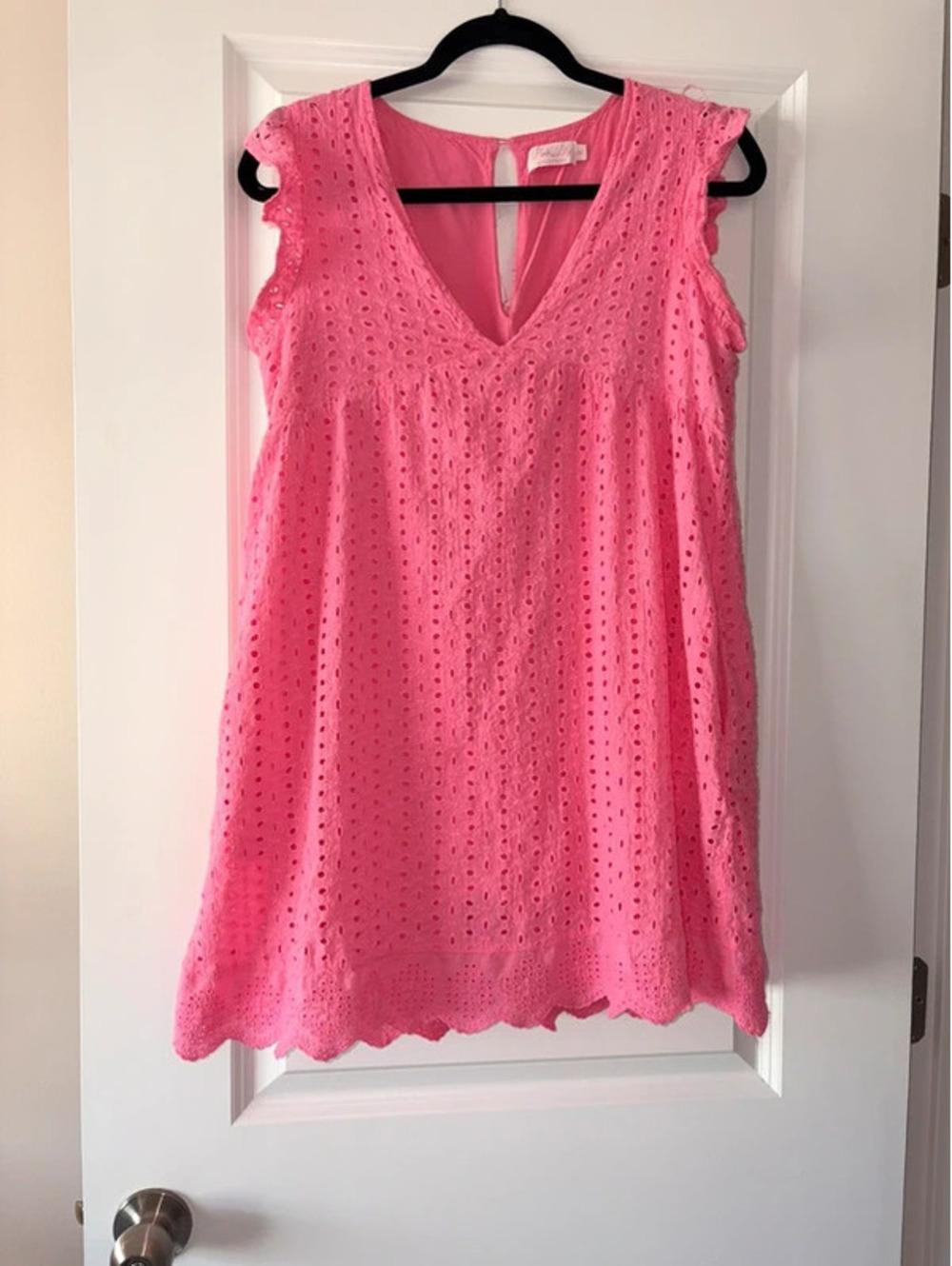 Pink Lily Women’s Medium Hot Pink Eyelet Romper Dress Skort Pockets
